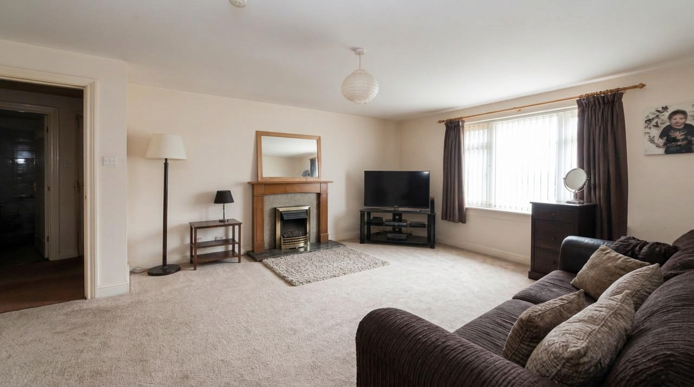 Living room after cleaning — fresh carpet and tidy furniture